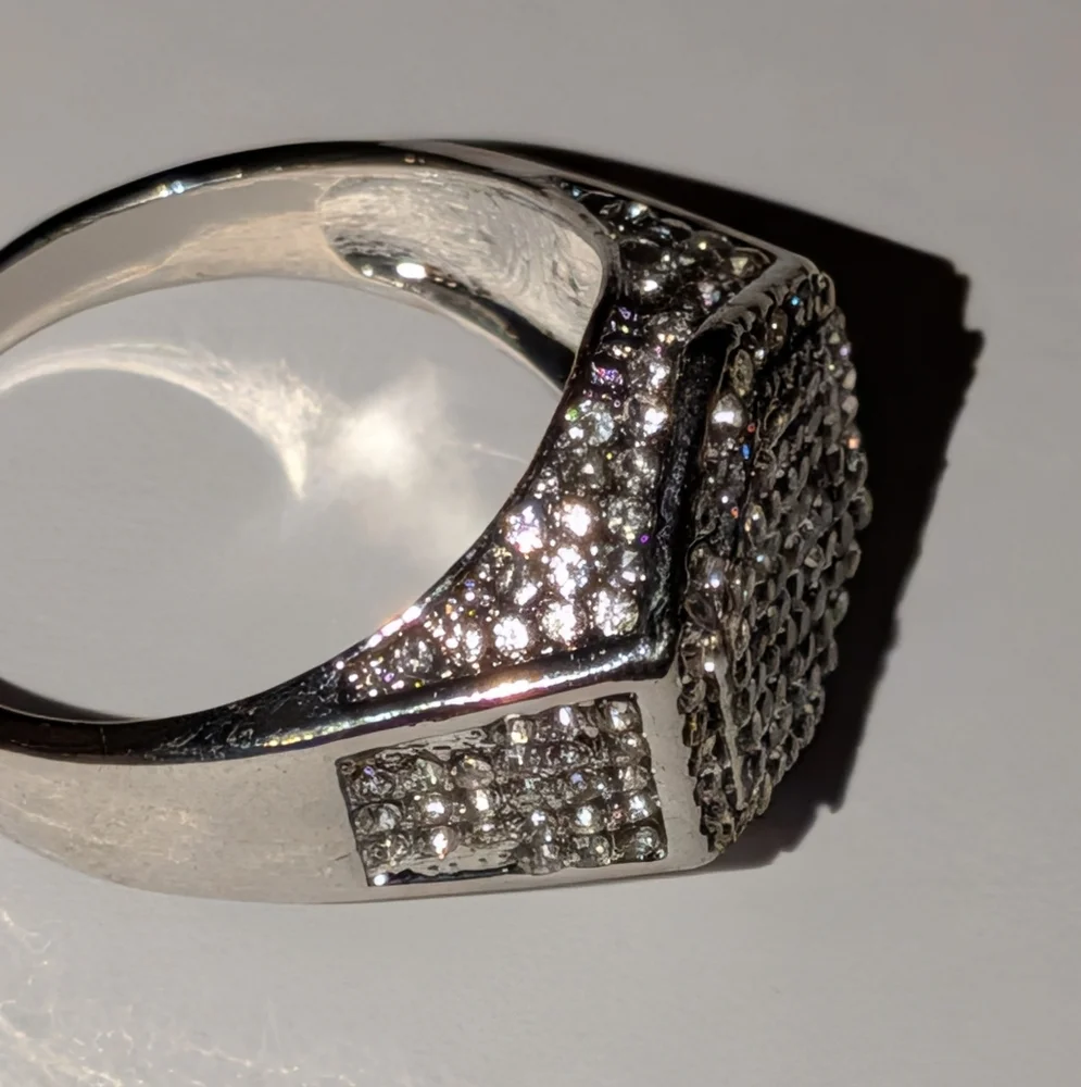 Modern Men's Silvery Hexagonal Diamond Ring Sz 13